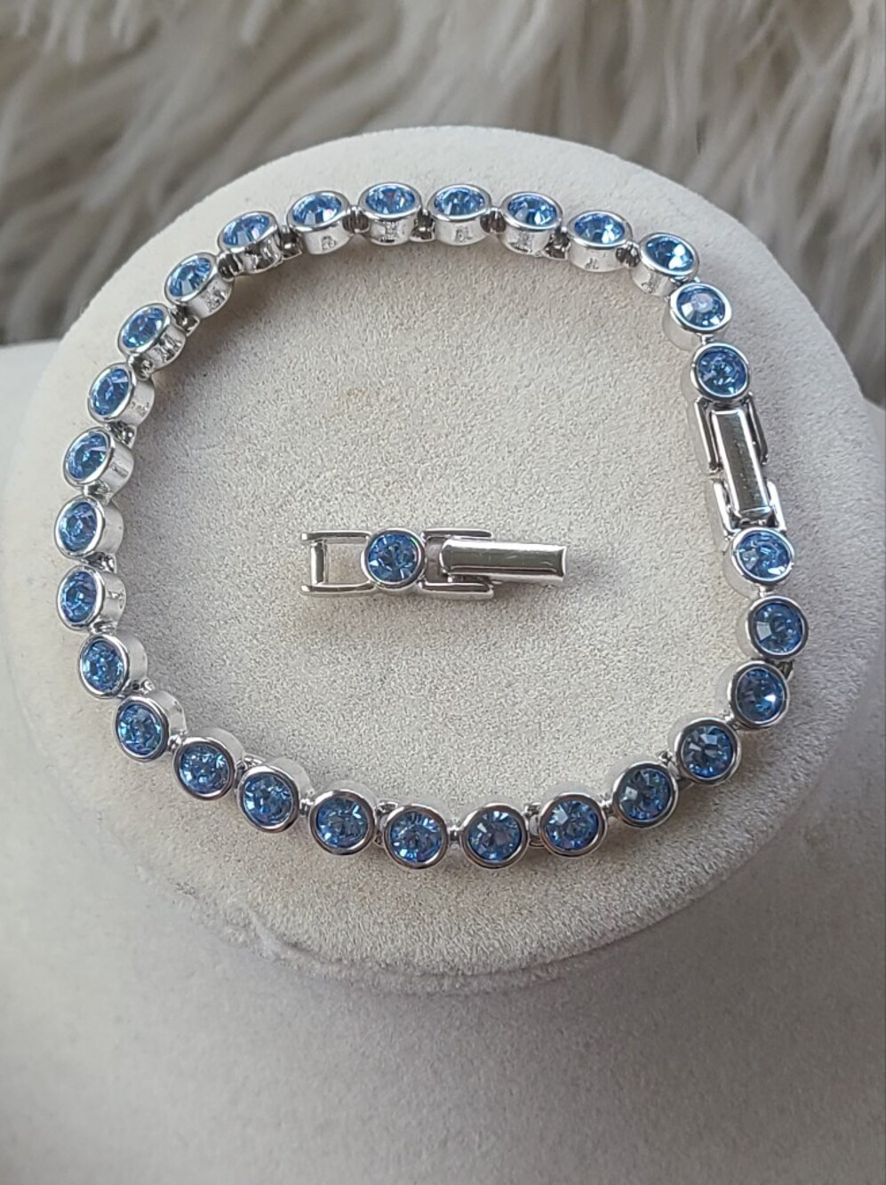 Swarovski Silver Toned Tennis Bracelet With Blue Crystals- Excellent Condition